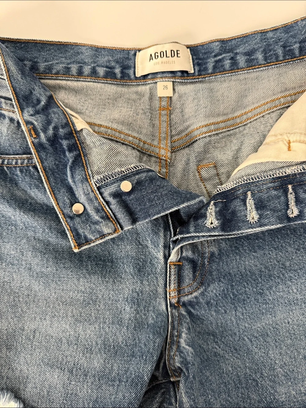 AGOLDE Parker long denim shorts distressed size 26